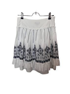 Max & Co White Tiered Ruffle Embroidered Mini Skirt Women’s Sz 2 Casual